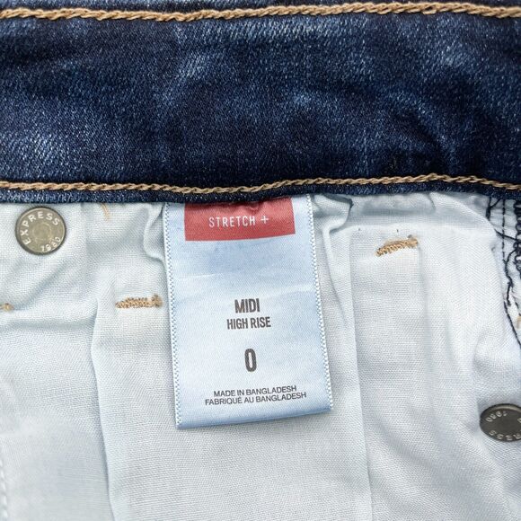 Express Womens Denim Shorts Size 0 Midi High Rise Cuffed‎ Summer Beachy Vacation - Picture 7 of 9